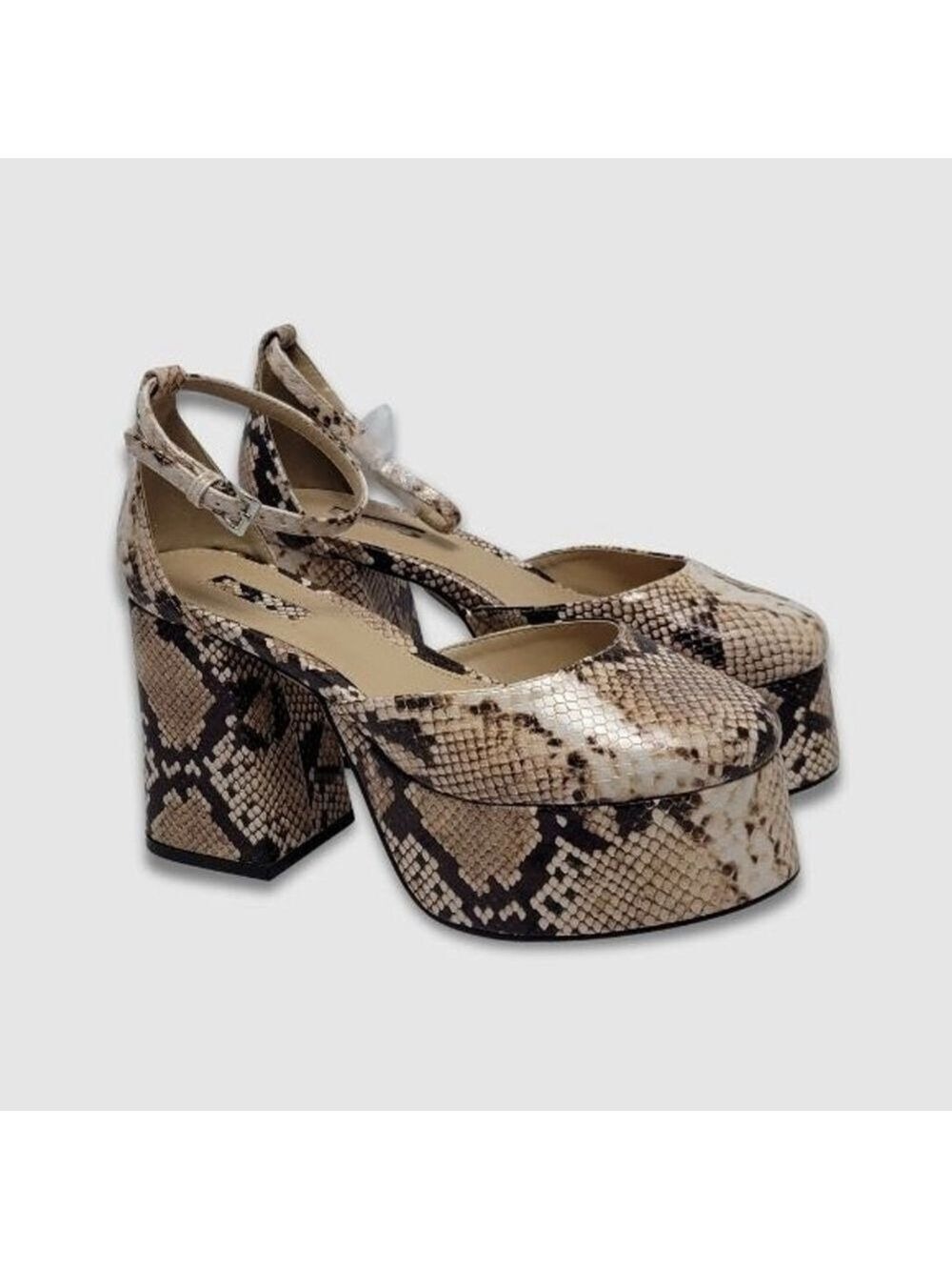 Topshop Stacey Snakeskin Print Ankle Strap Two Part Platform Heels Size 8
